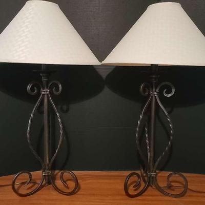 Pair Of Metal Scroll Design Lamps