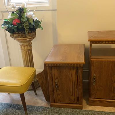 Side Tables, Vintage Footstool, And Plant stand