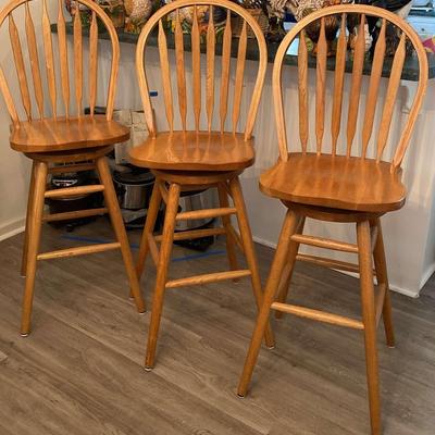 Three Oak Bar Stools With Ladderbacks