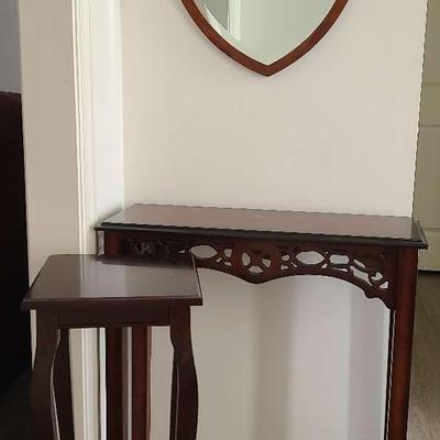 Wooden Wall Mirror With Two Tables