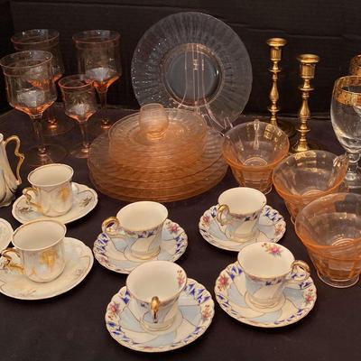 Depression Glass, Teapot With Cups Made In Germany