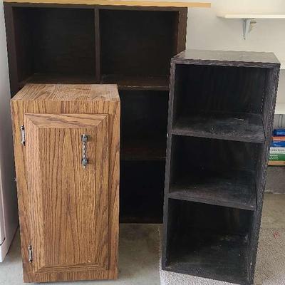 Two Wooden Cubby Shelves And Cabinet