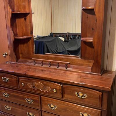 Wooden Dresser With Lighted Hutch