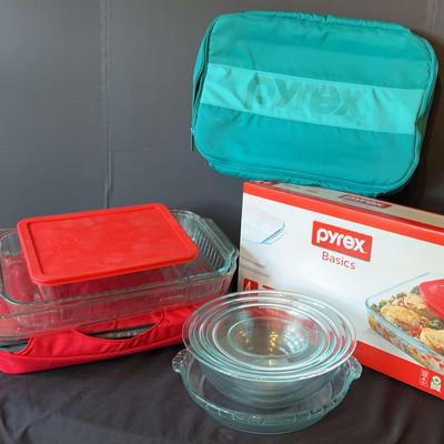 Pyrex Basics And Additional Pieces Including Carrying Totes 