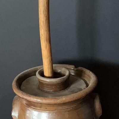 Stoneware Butter Churn With Wood Dasher