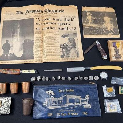 Sterling Vintage Knife, Historical Newspaper Clippings, Men’s Bulova Watch, & More