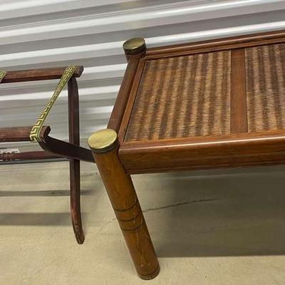 Rattan And Wood Table With Luggage Stand
