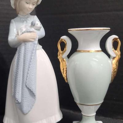 Lladro Figurine & Andrea By Sadek Vase