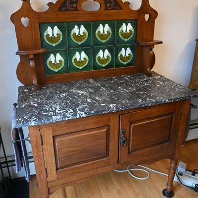 antique wash basin cabinet tile back splash