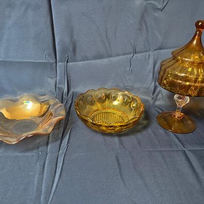 Vintage Amber Glass (3-piece Lot)