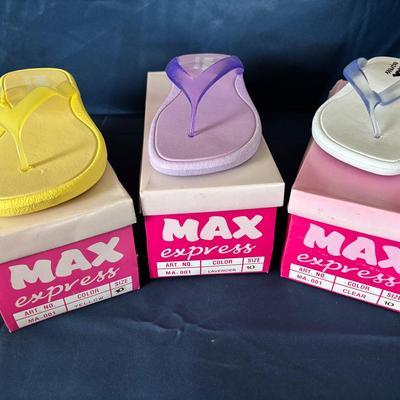 Max Express Flip Flops In WHT/Clear, Yellow, And Lavender Women's Size 10