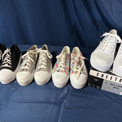 Ellemenno In Black & Cheetah In White, Floral And Grey Platform Sneakers Women's Size 9