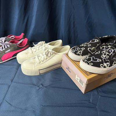 Puma Maya Grace / Purple,, Bongo White Platform, & Route 66 BLK/White Canvas Sneakers - W Size 10