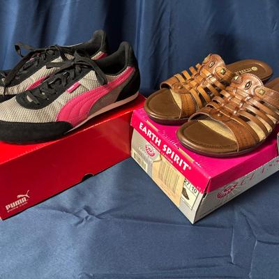 Puma Maya BLK/Pink/Gray Sneaker & Earth Spirit Ginny Brown Sandal- Women's Size 10