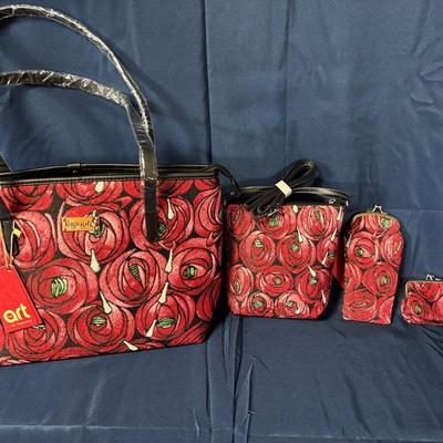 Signare Tapestry Design Collage Bag In Macintosh Rose/Teardrop (4-piece Set)