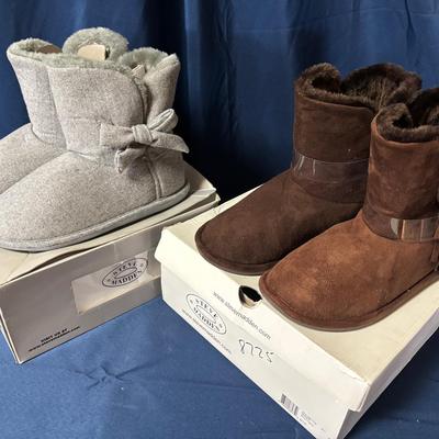 Steve Madden Missyy Gray Flannel & Fringyy .Brown Suede Boots Women's Size 10