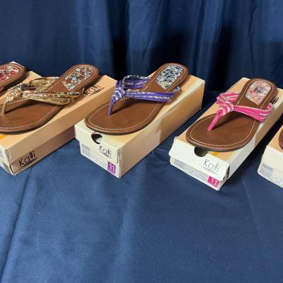 Kalli Floral Thong Sandals In Red, Gold, Purple, Hot Pink, & Brown Women's Size 11