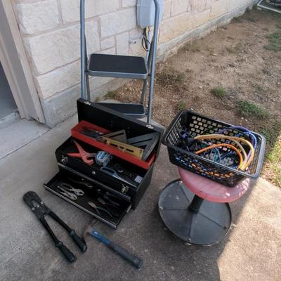 Craftsman Tool Box, Assorted Tools, Step Ladder & Rolling Stool