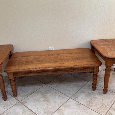 Oak Coffee Table And 2 End Tables