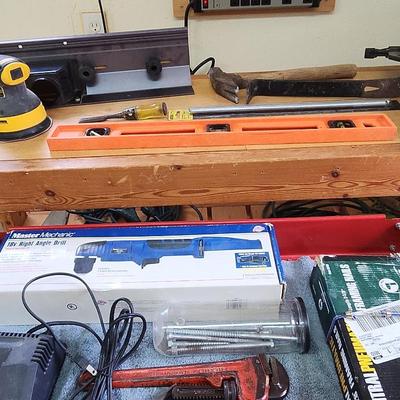 Rolling Tool Cart, Framing Nailer, Right Angle Drill, and More