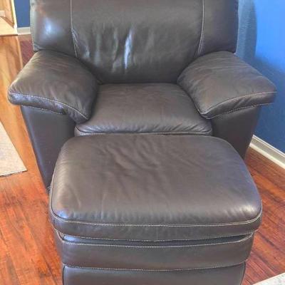 Brown Oversized Leather Style Chair with Ottoman