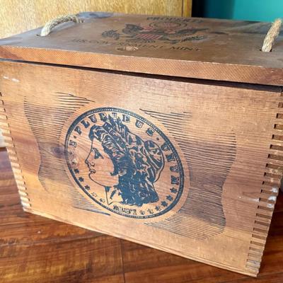 Vintage Wooden Crate, U.S. Government Mint 1887 Silver Dollar, Carson City