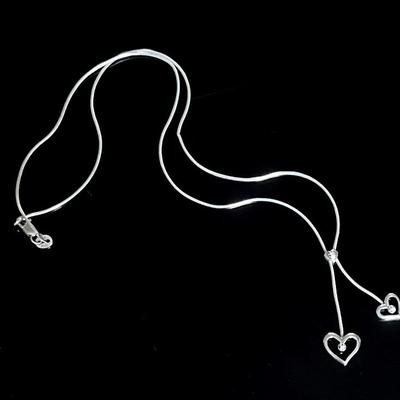 Sterling Silver 925 3 Diamond Heart Necklace 