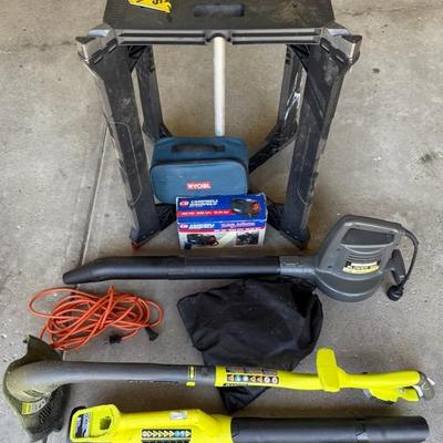 Lawn & Landscape Power Tools With Ryobi 18V Trimmer, Craftsman Blower, Folding Work Table