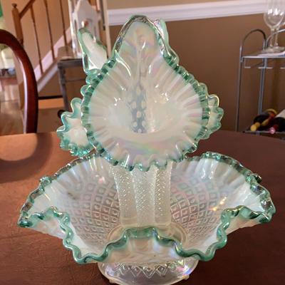 Fenton Glass Epergne “Diamond Lace” Pattern 
