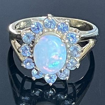 14K Yellow Gold Opal 12Tanzanite Ring