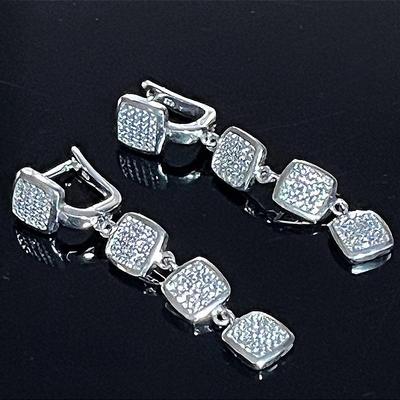 Sterling Silver 925 Diamond Dangle Leverback Earrings
