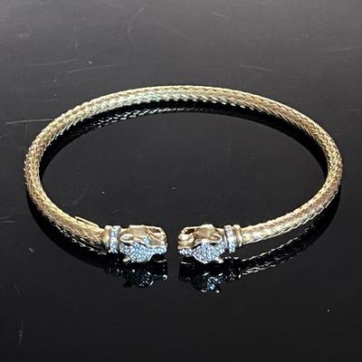 Gold over Sterling Silver Double Foo Dog/Lion Diamond Bracelet 