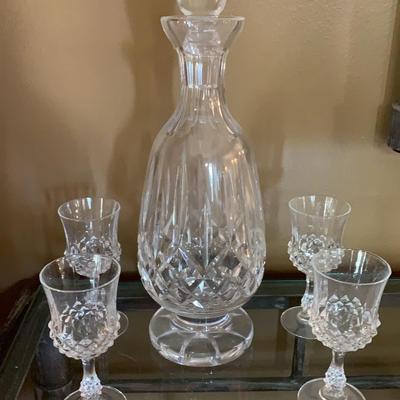 Crystal Decanter And Four Cordial Glasses