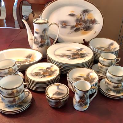 Kutani Hand Painted Japanese China Set, Service For Eight