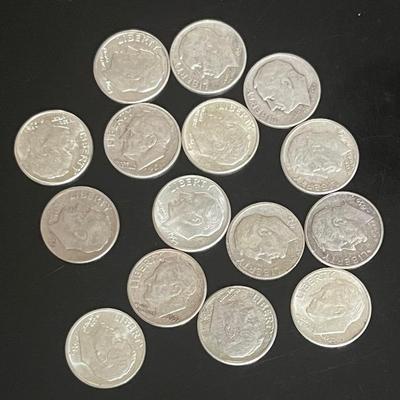 Roosevelt Silver Dimes (15) 90% Silver 