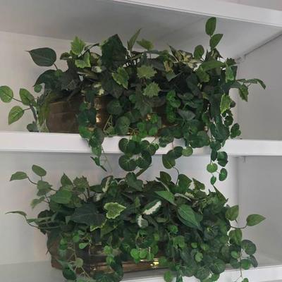 Pair of Brass Planters with Silk English Ivy