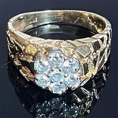 10K Yellow Gold Nugget 7 Diamond Ring