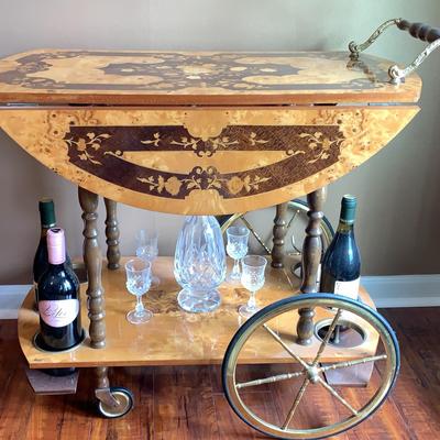 Inlaid Wood Bar Cart