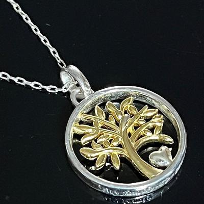 Sterling Silver 925 Chain with Two Tone Sterling Tree of Life Pendant 