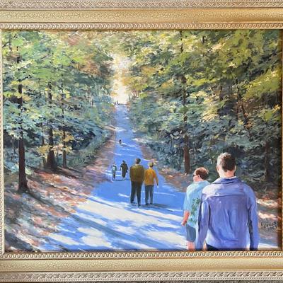 Larry Griggs Signed Oil Landscape with Walkers