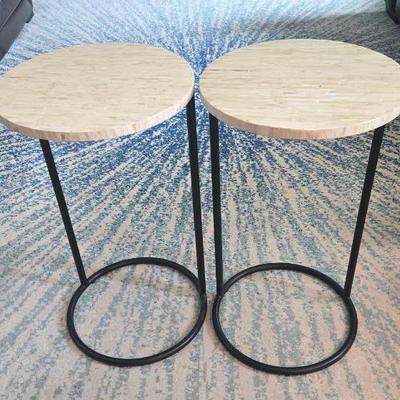 Pair of Pier 1 Mother of Pearl 15" Round C-Tables