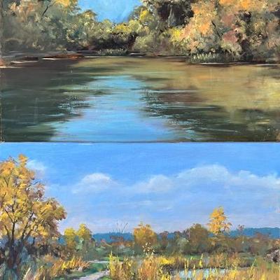 Pair of Larry Griggs Oil Paintings, Wetlands and Lake, Unsigned