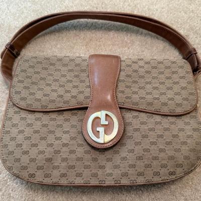 Vintage Gucci ‘GG’ Monogram Logo Handbag, Leather & Canvas, Authenticated