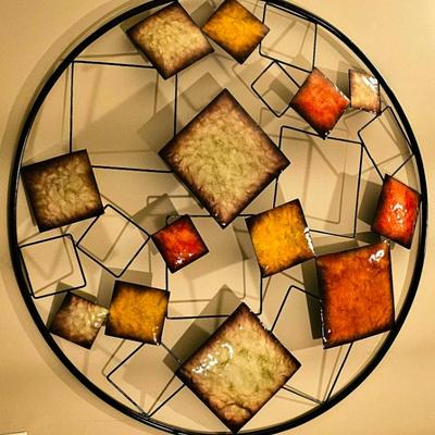 Abstract Multi-Colored Metal Wall Art Sculpture.