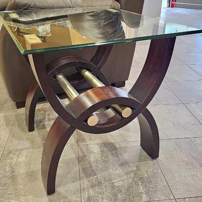 Sale Photo Thumbnail #22: Pair Of Klaussner Quantam Fusion Glass Top End Tables.