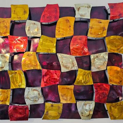 Brutalist Multi-Colored Metal Wall Art Sculpture.