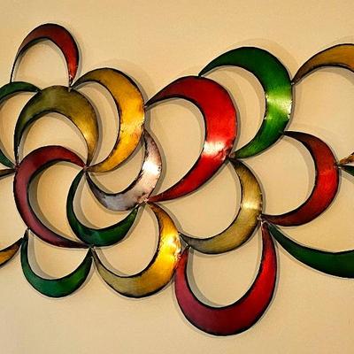 Sale Photo Thumbnail #64: Abstract Multi-Colored Metal Wall Art Sculpture.