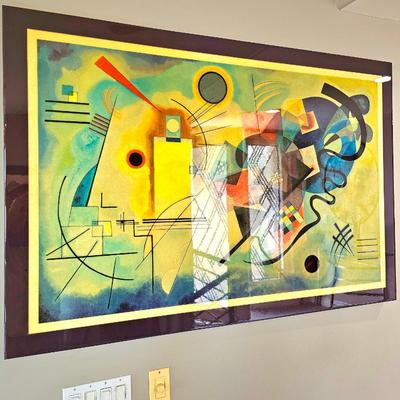 Large Glazed Acrylic Abstract Piece "Yellow-Red-Blue" By Wassily Kandinsky. (Photo Has Some Glare Spots)