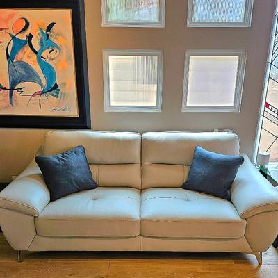 ABBYSON Cadence Top Grain Leather Sofa, Loveseat & Easy Chair Living Room Group.