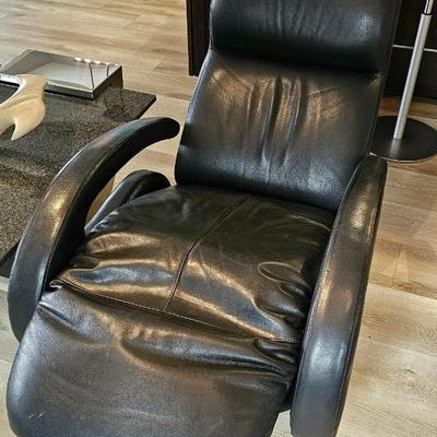 Pair Of Odyssey Black Leather Recliners Designed By Rick Lee.